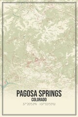 Retro US city map of Pagosa Springs, Colorado. Vintage street map.