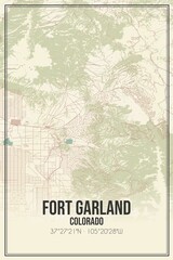 Retro US city map of Fort Garland, Colorado. Vintage street map.