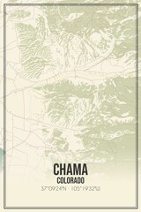 Retro US city map of Chama, Colorado. Vintage street map.