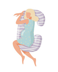 Pregnant women on C-shaped pillow. Vector