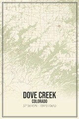 Retro US city map of Dove Creek, Colorado. Vintage street map.