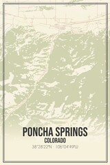 Retro US city map of Poncha Springs, Colorado. Vintage street map.