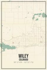 Retro US city map of Wiley, Colorado. Vintage street map.