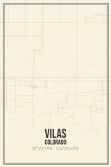 Retro US city map of Vilas, Colorado. Vintage street map.