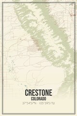Retro US city map of Crestone, Colorado. Vintage street map.