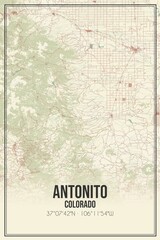 Retro US city map of Antonito, Colorado. Vintage street map.