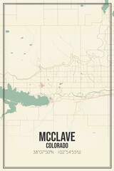 Retro US city map of McClave, Colorado. Vintage street map.