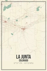 Retro US city map of La Junta, Colorado. Vintage street map.
