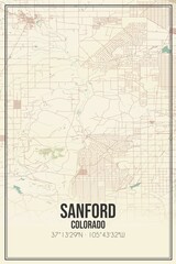 Retro US city map of Sanford, Colorado. Vintage street map.