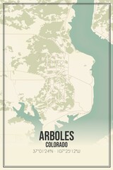 Retro US city map of Arboles, Colorado. Vintage street map.