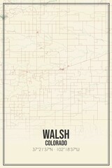 Retro US city map of Walsh, Colorado. Vintage street map.