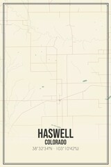 Retro US city map of Haswell, Colorado. Vintage street map.