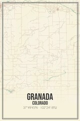 Retro US city map of Granada, Colorado. Vintage street map.