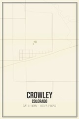 Retro US city map of Crowley, Colorado. Vintage street map.