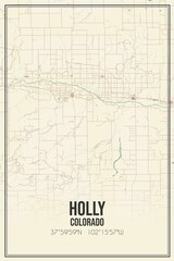 Retro US city map of Holly, Colorado. Vintage street map.