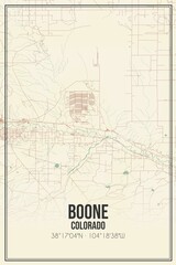 Retro US city map of Boone, Colorado. Vintage street map.