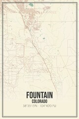 Retro US city map of Fountain, Colorado. Vintage street map.