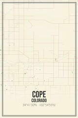 Retro US city map of Cope, Colorado. Vintage street map.