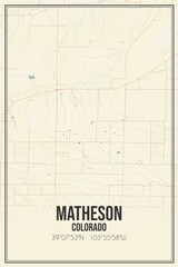 Retro US city map of Matheson, Colorado. Vintage street map.