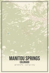 Retro US city map of Manitou Springs, Colorado. Vintage street map.