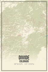 Retro US city map of Divide, Colorado. Vintage street map.