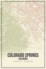 Retro US city map of Colorado Springs, Colorado. Vintage street map.