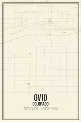Retro US city map of Ovid, Colorado. Vintage street map.