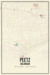Retro US city map of Peetz, Colorado. Vintage street map.