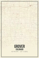 Retro US city map of Grover, Colorado. Vintage street map.