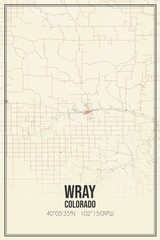 Retro US city map of Wray, Colorado. Vintage street map.