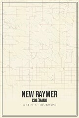 Retro US city map of New Raymer, Colorado. Vintage street map.