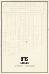 Retro US city map of Otis, Colorado. Vintage street map.