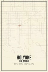Retro US city map of Holyoke, Colorado. Vintage street map.