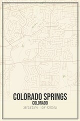 Retro US city map of Colorado Springs, Colorado. Vintage street map.