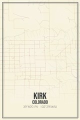 Retro US city map of Kirk, Colorado. Vintage street map.