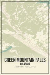 Retro US city map of Green Mountain Falls, Colorado. Vintage street map.