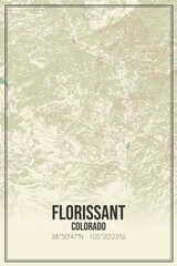 Retro US city map of Florissant, Colorado. Vintage street map.