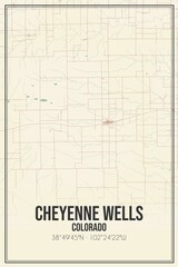 Retro US city map of Cheyenne Wells, Colorado. Vintage street map.