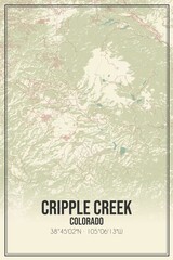 Retro US city map of Cripple Creek, Colorado. Vintage street map.