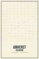 Retro US city map of Amherst, Colorado. Vintage street map.