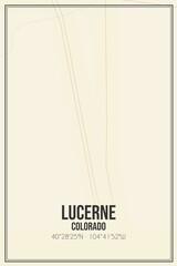Retro US city map of Lucerne, Colorado. Vintage street map.