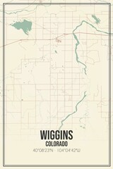 Retro US city map of Wiggins, Colorado. Vintage street map.