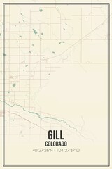 Retro US city map of Gill, Colorado. Vintage street map.