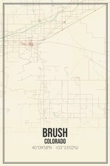 Retro US city map of Brush, Colorado. Vintage street map.