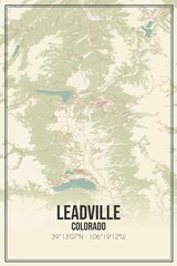 Retro US city map of Leadville, Colorado. Vintage street map.