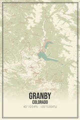 Retro US city map of Granby, Colorado. Vintage street map.