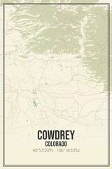 Retro US city map of Cowdrey, Colorado. Vintage street map.