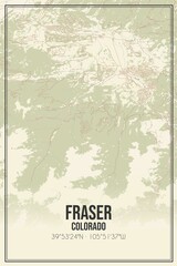 Retro US city map of Fraser, Colorado. Vintage street map.