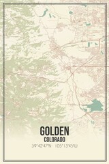 Retro US city map of Golden, Colorado. Vintage street map.