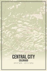 Retro US city map of Central City, Colorado. Vintage street map.